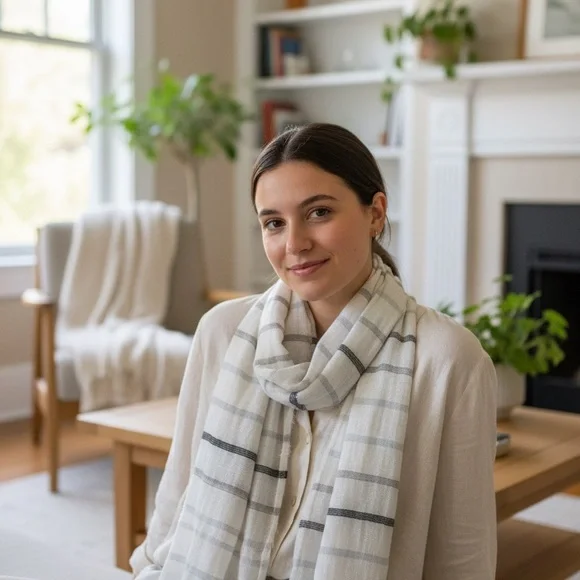 White and Black Striped Scarf - Picture 2 of 2